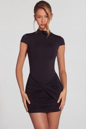 Jersey Turtleneck Ruched Backless Mini Dress in Black - 8 | Oh Polly Jersey Turtleneck Ruched Backless Mini Dress in Black - 8 | Oh Polly