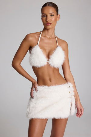 Buckle-Detail Faux Fur Micro Mini Skirt in White