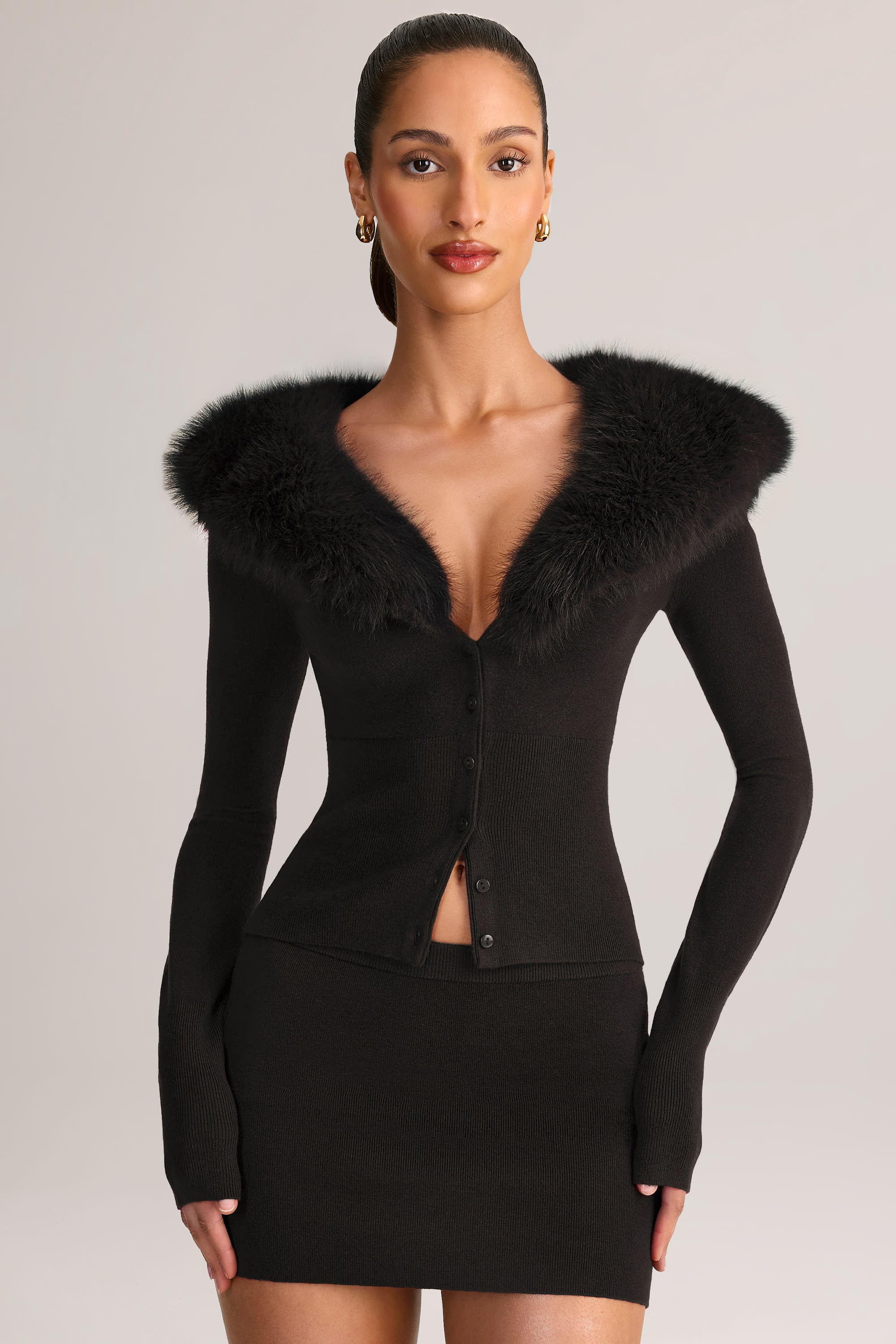 Vrai Faux Fur-Trim Cardigan in Black | Oh Polly