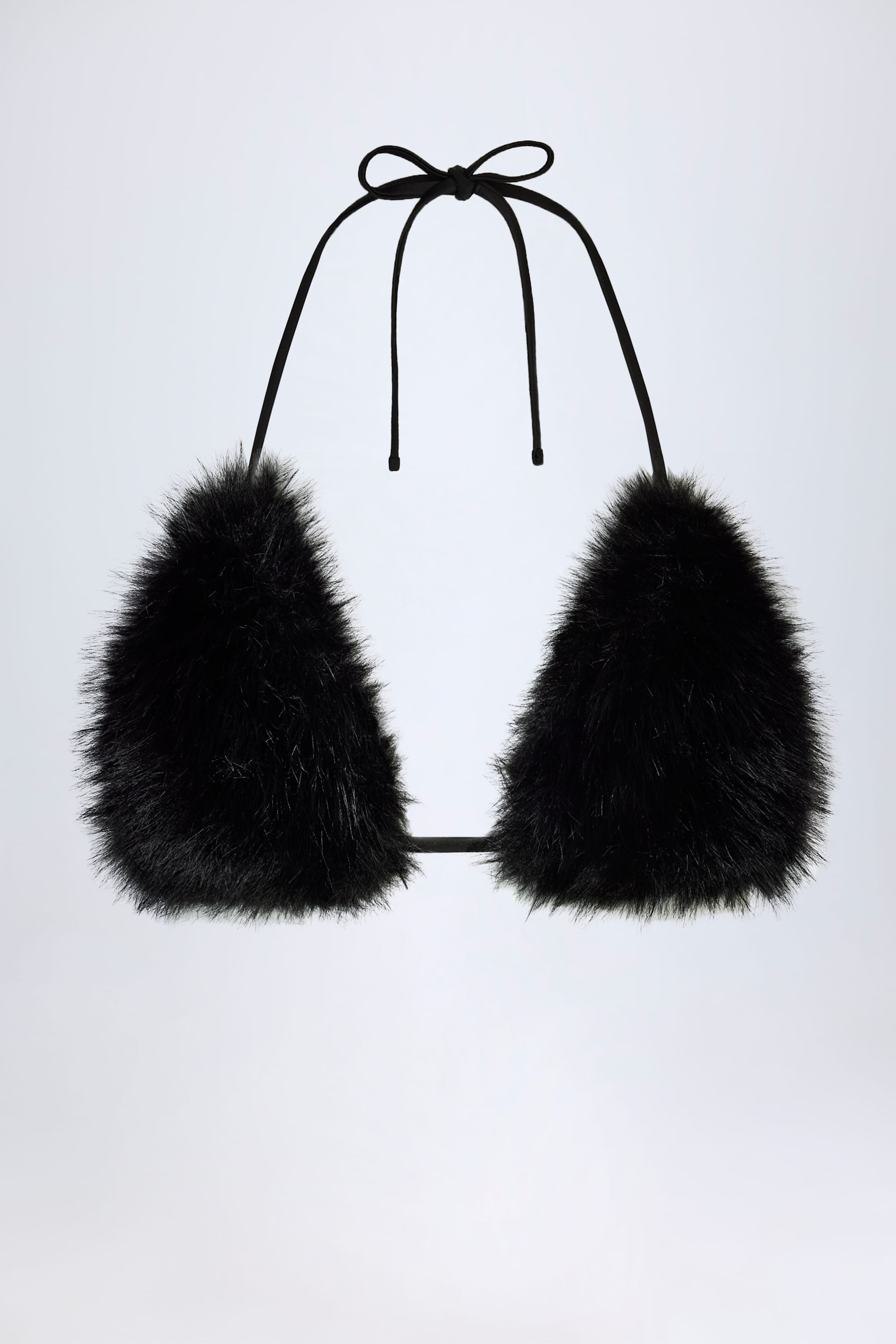 Riana Faux Fur Triangle Bralette in Black | Oh Polly