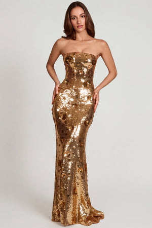 3D Embellished Bandeau Maxi Dress in Gold - 6 | Oh Polly 3D Embellished Bandeau Maxi Dress in Gold - 6 | Oh Polly