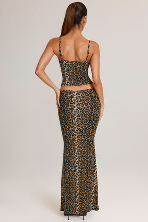 Modal Mid-Rise Fishtail Maxi Skirt in Leopard Print
