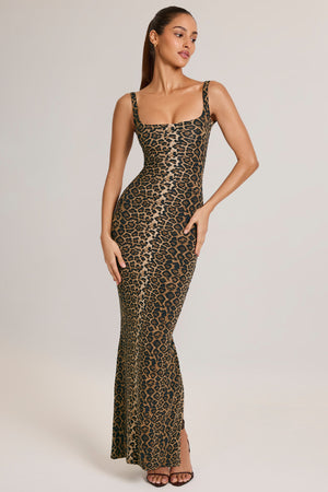 Modal Square Neck Maxi Dress in Leopard Print