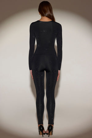 Embellished High-Waisted Leggings in Black