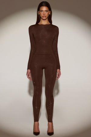 Embellished High-Waisted Leggings in Chocolate Brown