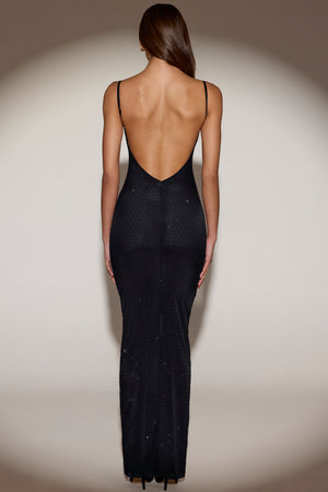 Embellished Backless Maxi Dress in Black