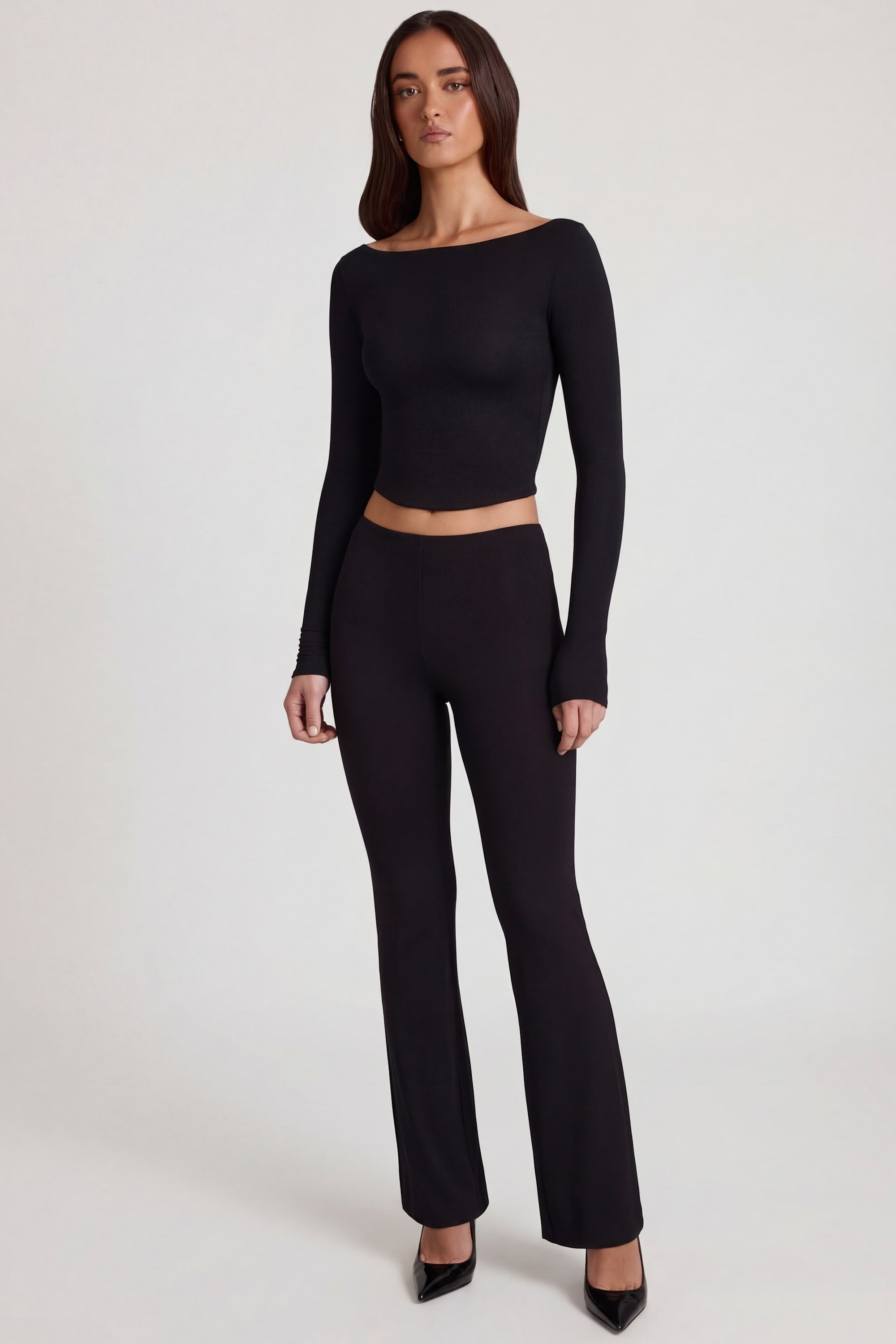 Charliane Modal Boat-Neck Long-Sleeve Top in Black | Oh Polly – Oh