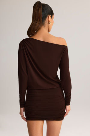 Modal Off-Shoulder Wrap Mini Dress in Chocolate Brown - XS | Oh Polly Modal Off-Shoulder Wrap Mini Dress in Chocolate Brown - XS | Oh Polly