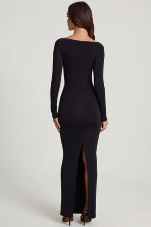 Soft Jersey Boat-Neck Tie-Gather Maxi Dress in Black - 6 | Oh Polly Soft Jersey Boat-Neck Tie-Gather Maxi Dress in Black - 6 | Oh Polly
