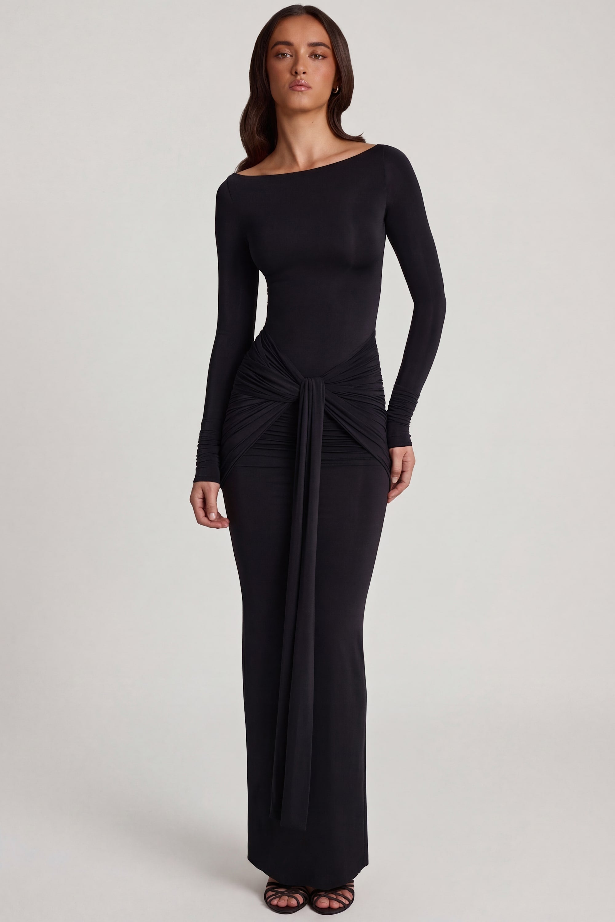 oh polly long dresses Amaya Embellished Bandeau Maxi Dress The Dress Nook Ruched detailing Deep Plunge Halterneck Maxi Dress