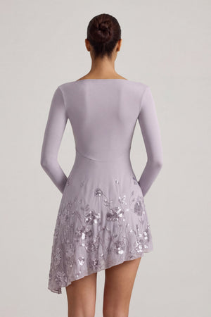 Embellished Appliqu Asymmetric Mini Dress in Lilac - 10 | Oh Polly Embellished Appliqu Asymmetric Mini Dress in Lilac - 10 | Oh Polly
