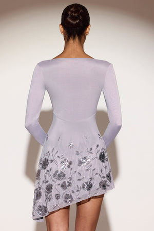 Embellished Asymmetric Mini Dress in Lilac