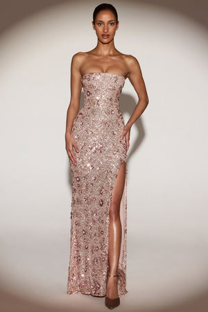 Embellished Bandeau-Neck Strapless Gown in Rose Gold - 2 | Oh Polly Embellished Bandeau-Neck Strapless Gown in Rose Gold - 2 | Oh Polly