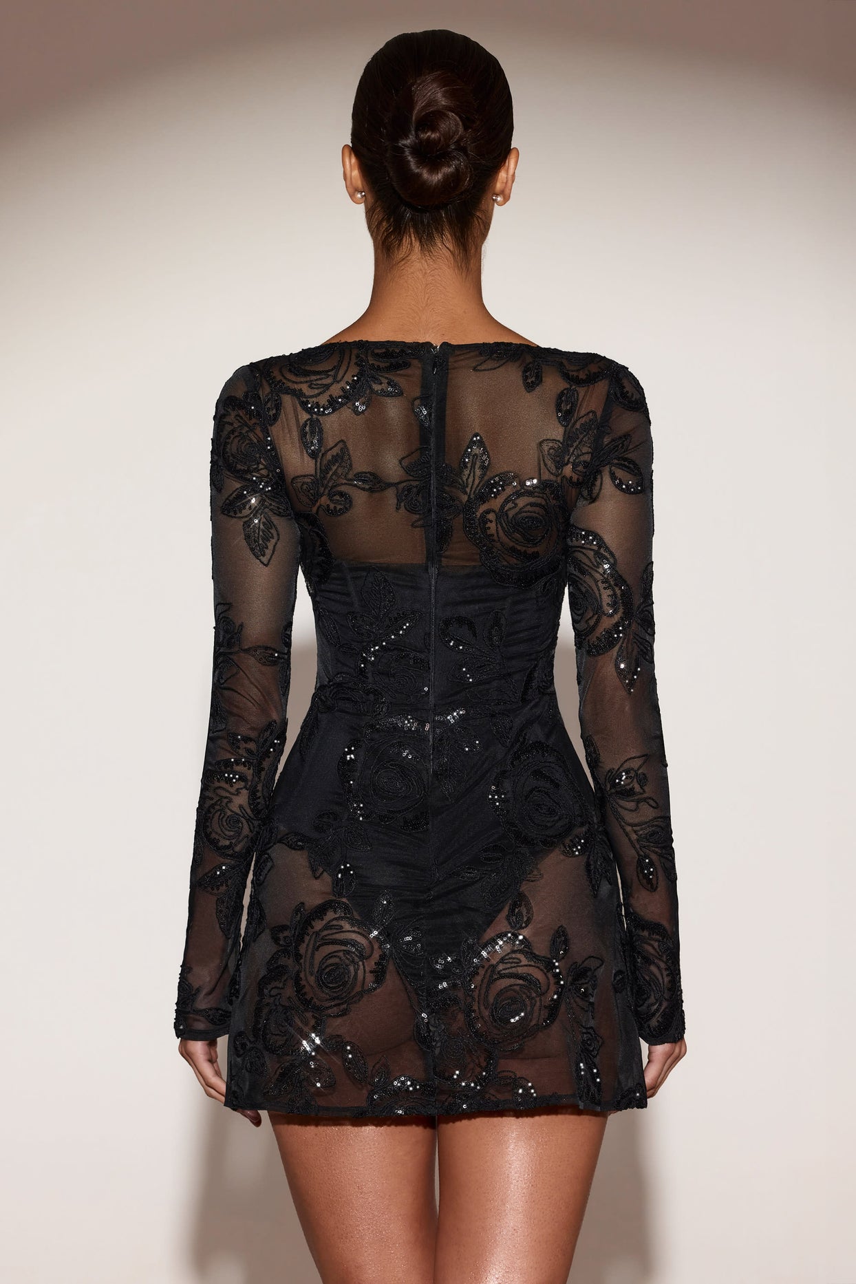 Sheer Embellished Bodysuit Corset Mini Dress in Black - 5