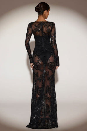 Sheer Embellished Bodysuit Corset Gown Dress in Black - 10 / Regular | Oh Polly Sheer Embellished Bodysuit Corset Gown Dress in Black - 10 / Regular | Oh Polly