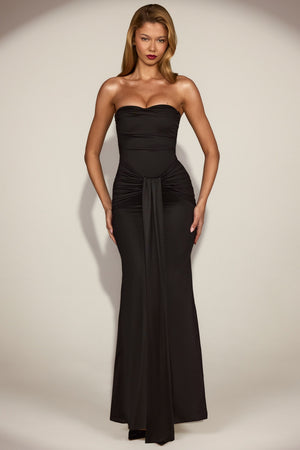 Aisra Draped Bandeau Peekaboo Gown in Black | Oh Polly Aisra Draped Bandeau Peekaboo Gown in Black | Oh Polly