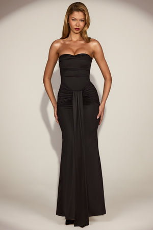 Draped Bandeau Peekaboo Gown in Black