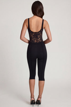Oh Polly's Roberta wearing the Giuliana Leggings in Black Pointelle fabric perfect for gym workouts