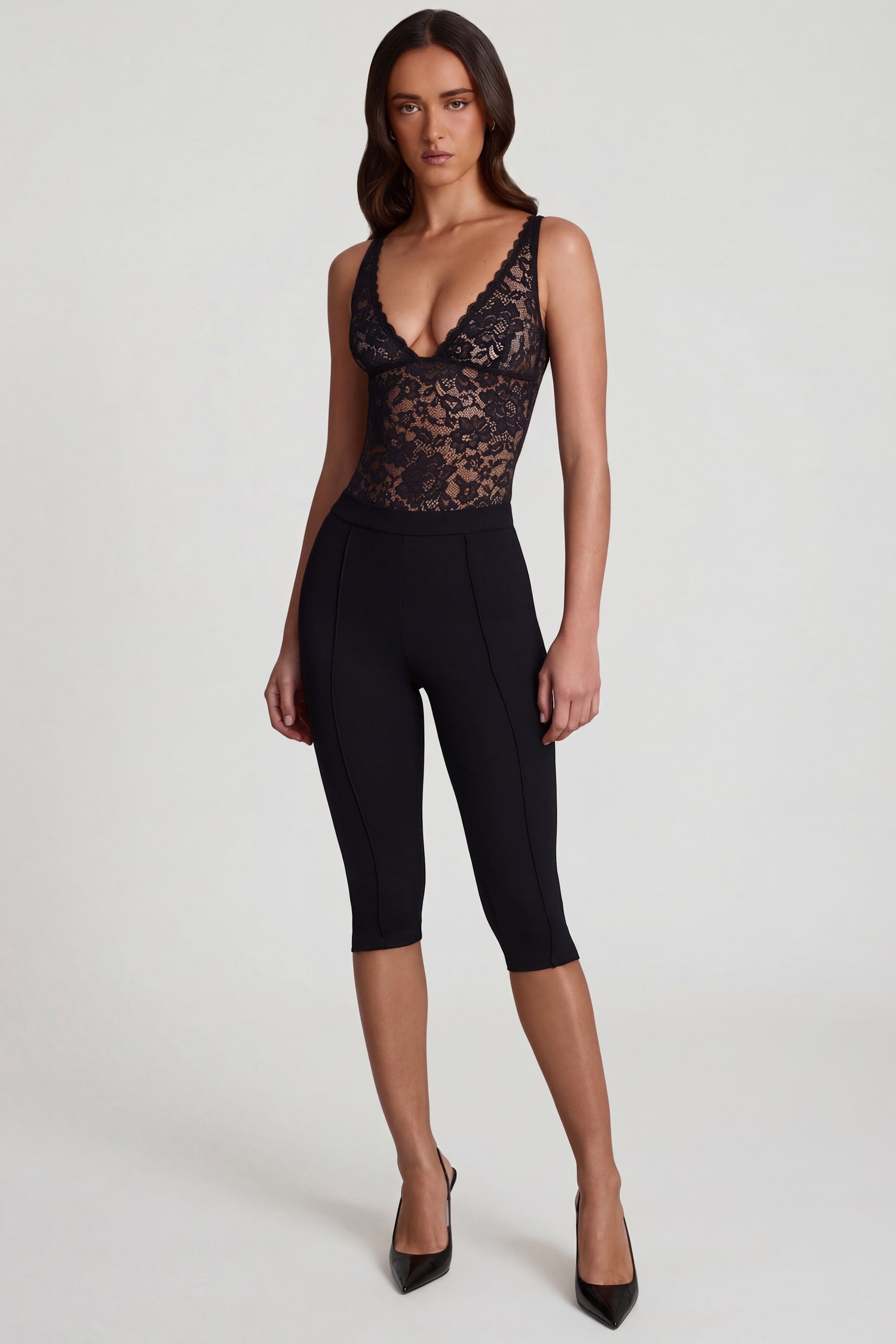 Calla Modal Lace-Trim Capri Jumpsuit in Black | Oh Polly – Oh Polly US