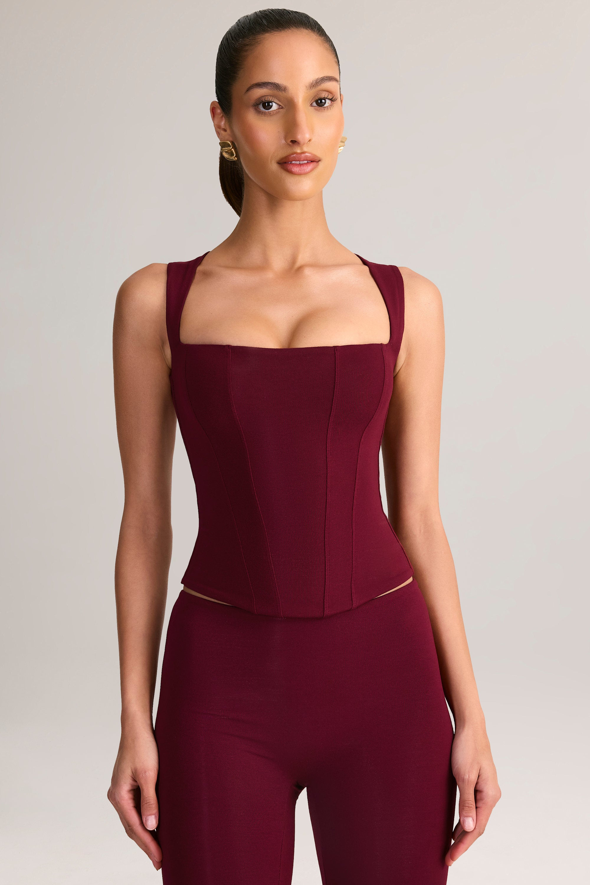 Vivee Modal Square-Neck Corset Top in Wine | Oh Polly – Oh Polly US