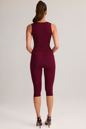 Modal Mid-Rise Capri Leggings in Wine