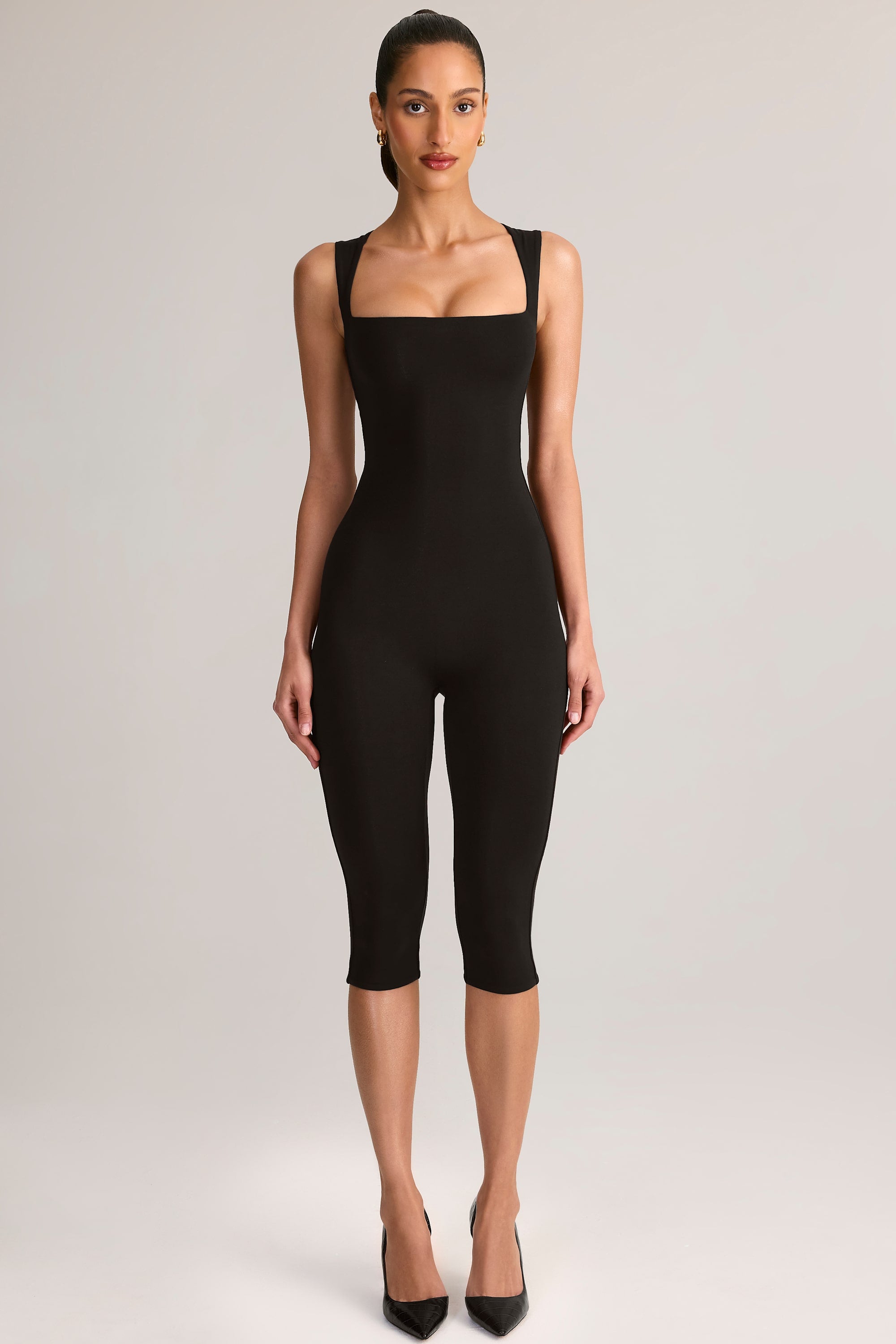 Luma Modal Scoop-Neck Capri Jumpsuit in Black | Oh Polly – Oh Polly US