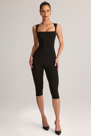Modal Square-Neck Capri Jumpsuit in Black