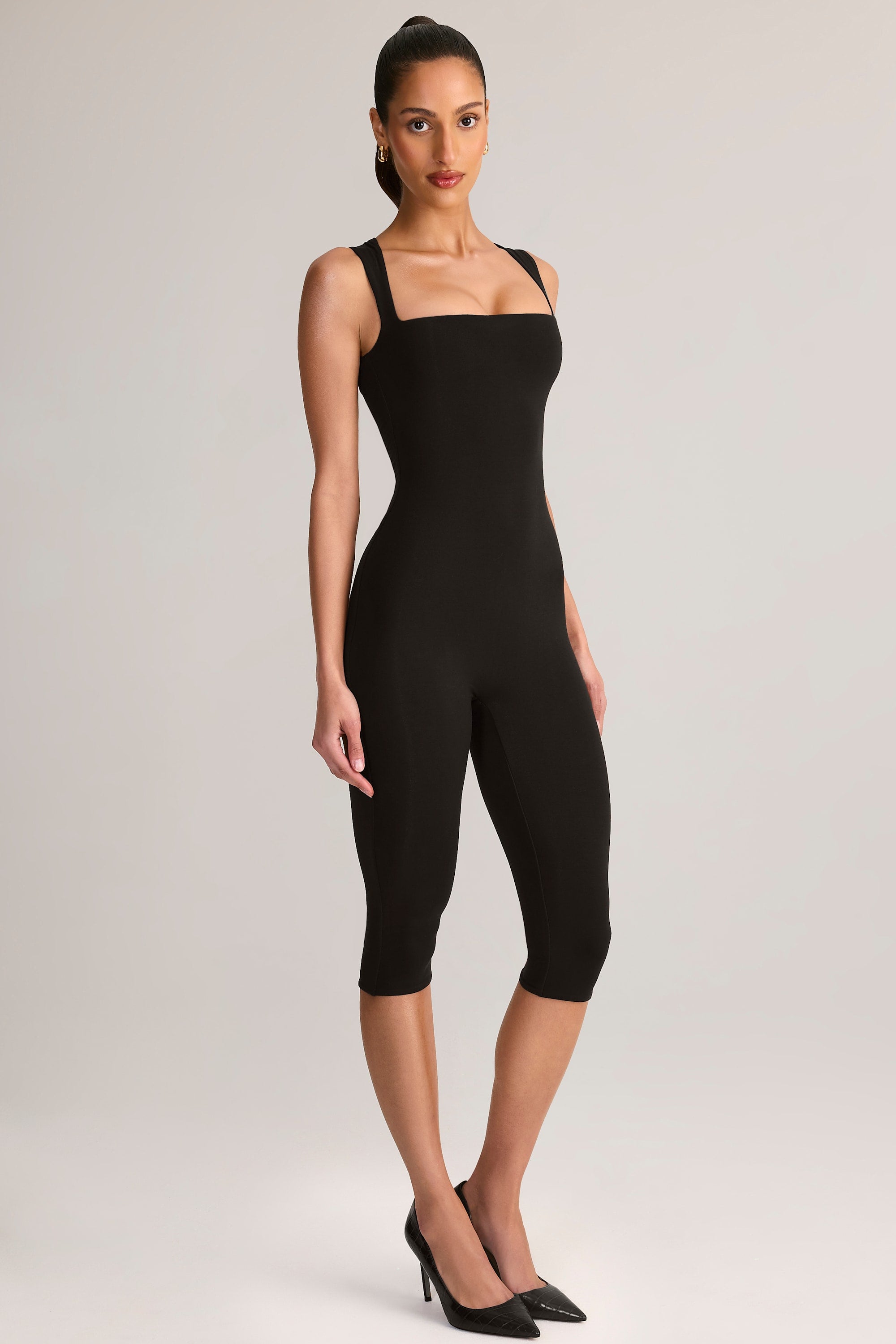 Luma Modal Scoop-Neck Capri Jumpsuit in Black | Oh Polly – Oh Polly US