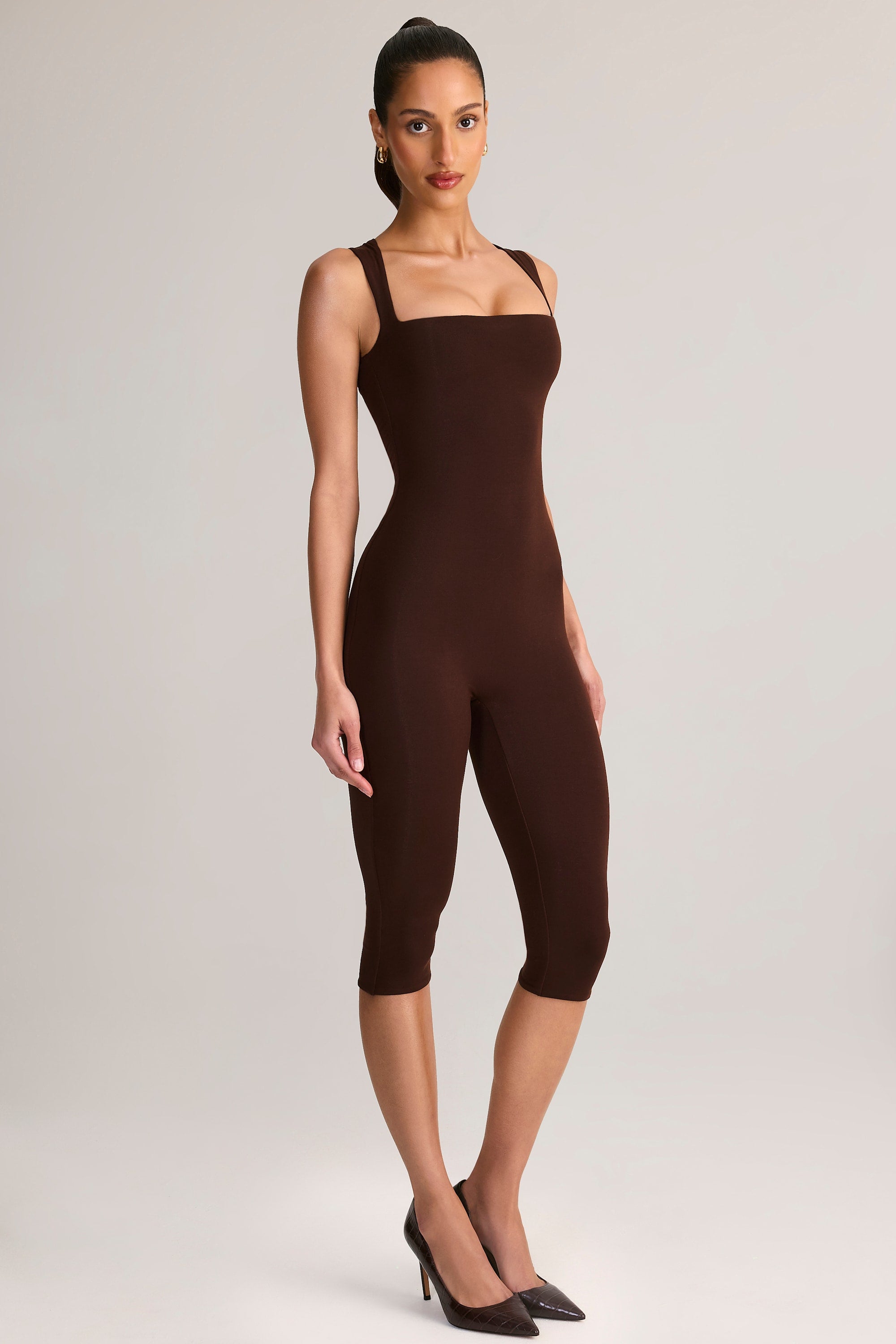 m.u Japoness / エムユー | ORIGINAL M.U RANDOM RIB BODYSUIT  ロンパース | F | オリーブ | レディース Luma Modal Scoop-Neck Capri Jumpsuit in Chocolate Brown | Oh Polly