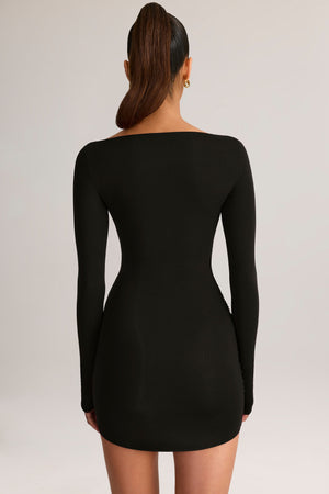 Modal Draped Long-Sleeve Mini Dress in Black