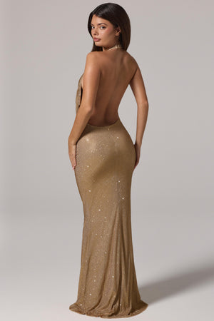 Embellished Cowl-Neck Gown in Gold