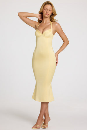 butter yellow cocktail dress Satin Sweetheart Bustier Fishtail Midaxi Dress in Butter Yellow - 6