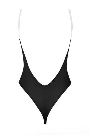 Soft Mesh Clear Strap Bodysuit in Black