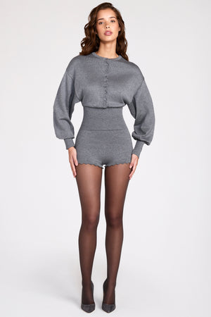 Knit Long-Sleeve Romper in Grey