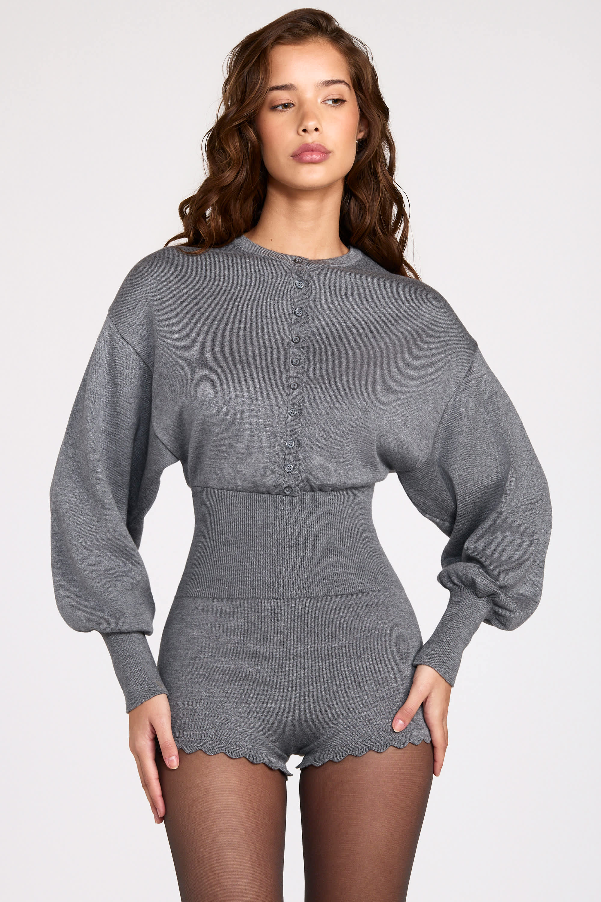 Moya Knit Long Sleeve Romper in Grey | Oh Polly – Oh Polly US
