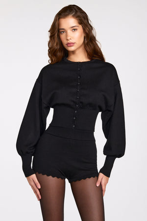 Knit Long-Sleeve Cardigan in Black