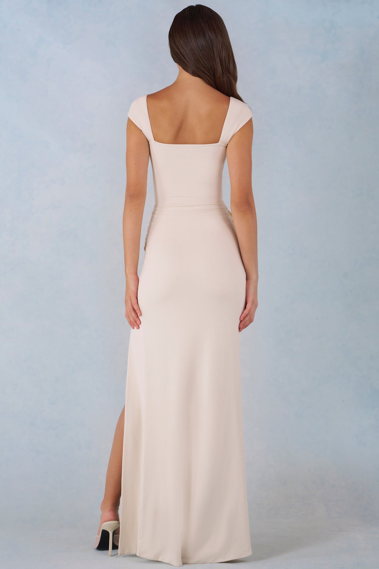 Modal Sweetheart-Neck Cowl-Waist Maxi Dress in Ivory - 7