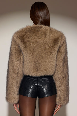Cropped Faux-Fur Jacket in Light Brown