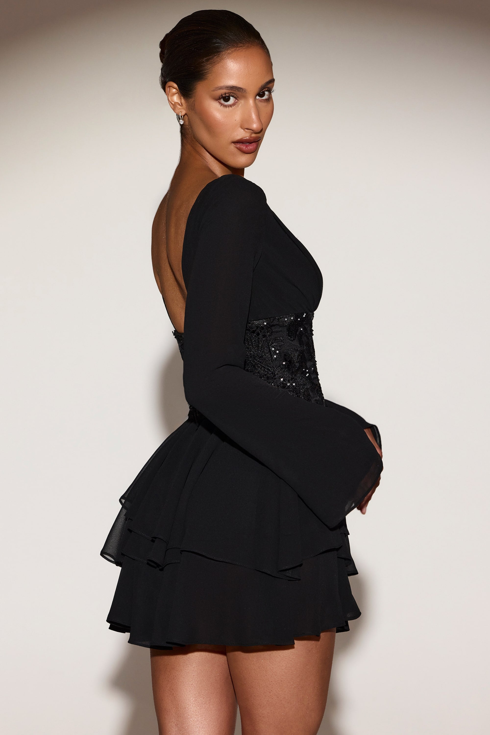 oh polly corset dress Florentina Embellished Gown in Black Featuring a sweetheart neckline and a fitted waist Embellished Corset Mini Dress in