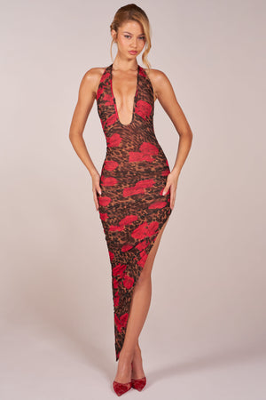 Storie Halterneck Split Hem Midaxi Dress in Rose Leopard Print | Oh Polly Storie Halterneck Split Hem Midaxi Dress in Rose Leopard Print | Oh Polly