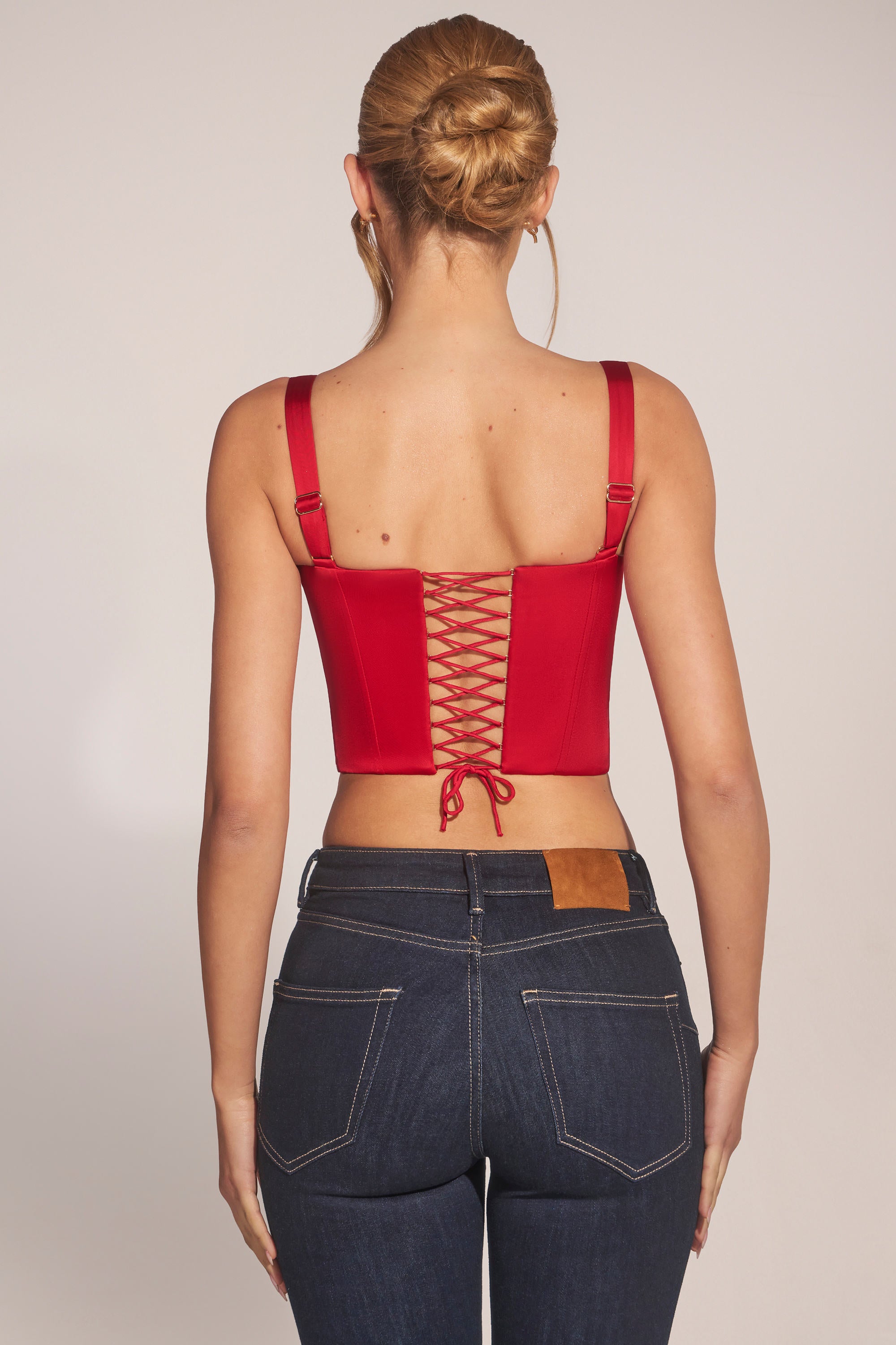 Sweetheart-Neck Lace-Up Corset Top in Cherry