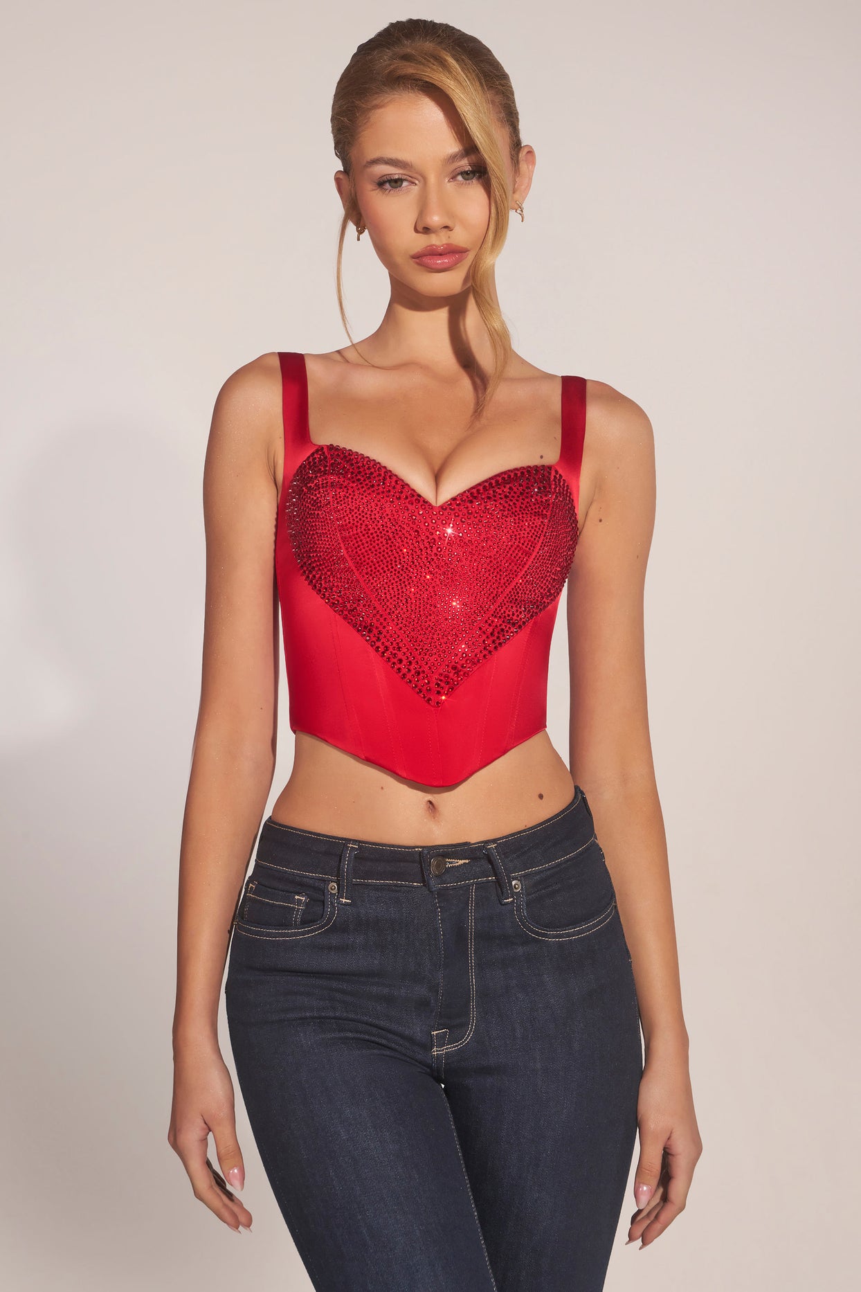 Sweetheart-Neck Lace-Up Corset Top in Cherry - 8