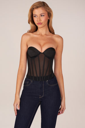 Bandeau Lace-Up Corset Top  in Black