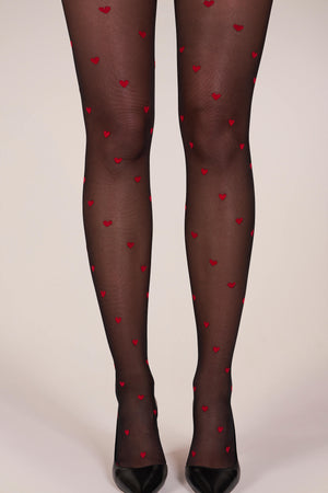 Loveheart Print Tights in Black