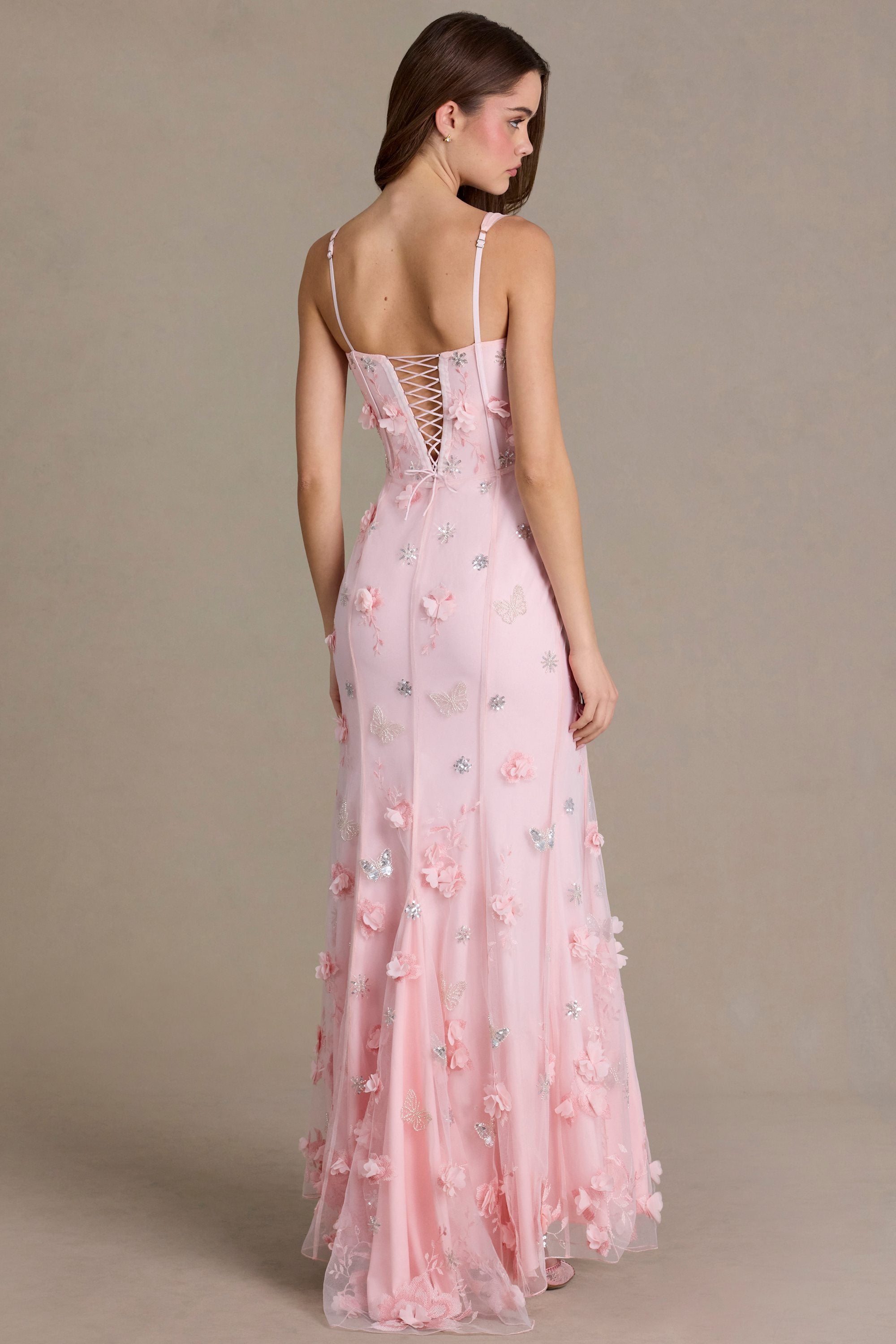 Aurelia Premium Embellished Corset Gown in Baby Pink