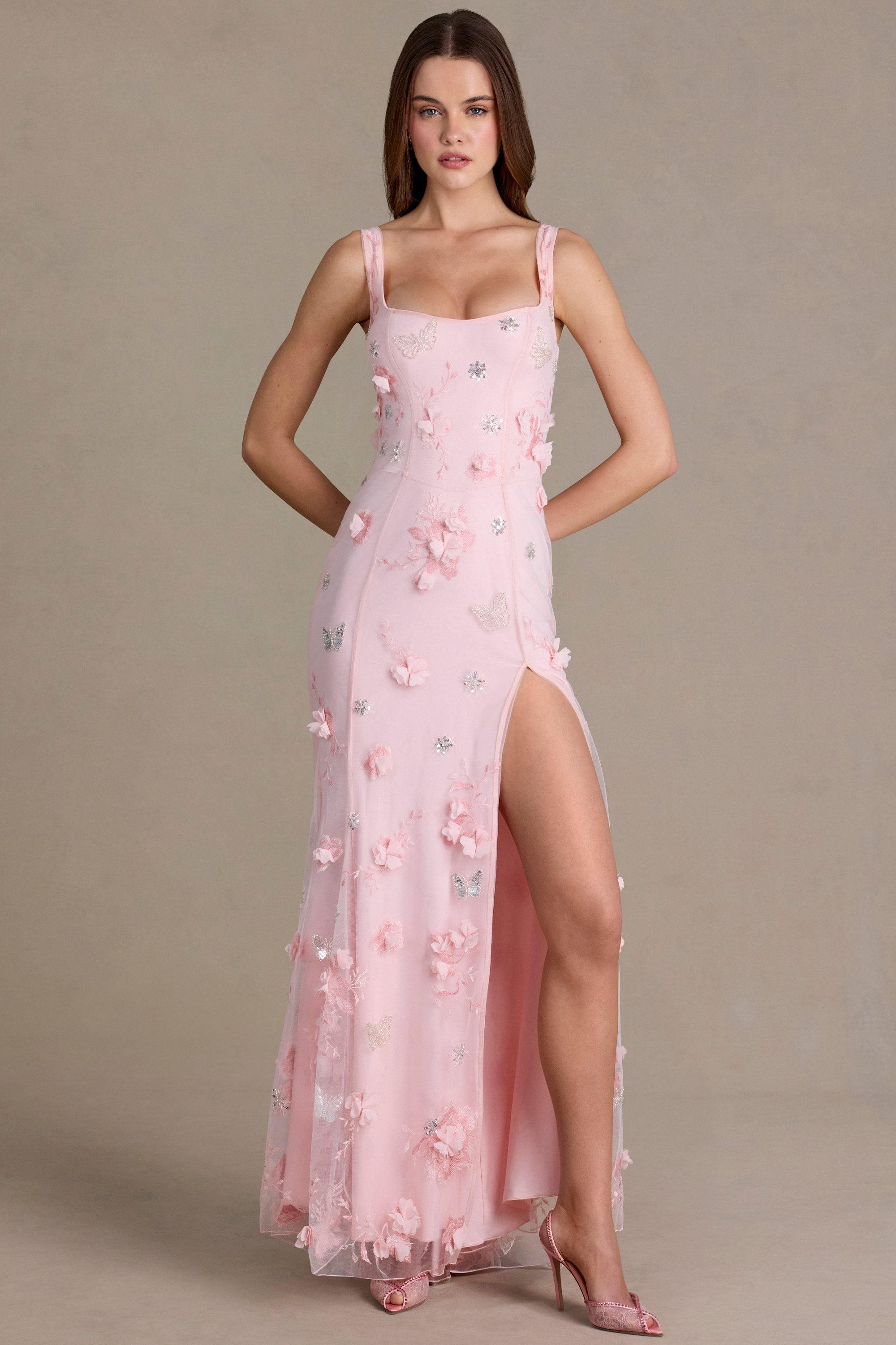 Embellished Corset Gown in Baby Pink - 4