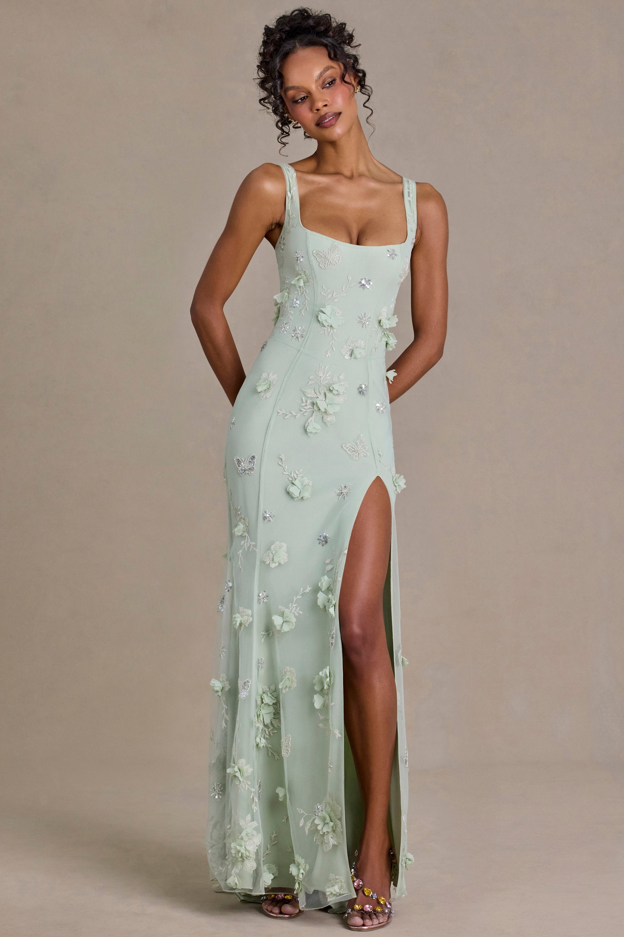 Aurelia Premium Embellished Corset Gown in Sage Green | Oh Polly