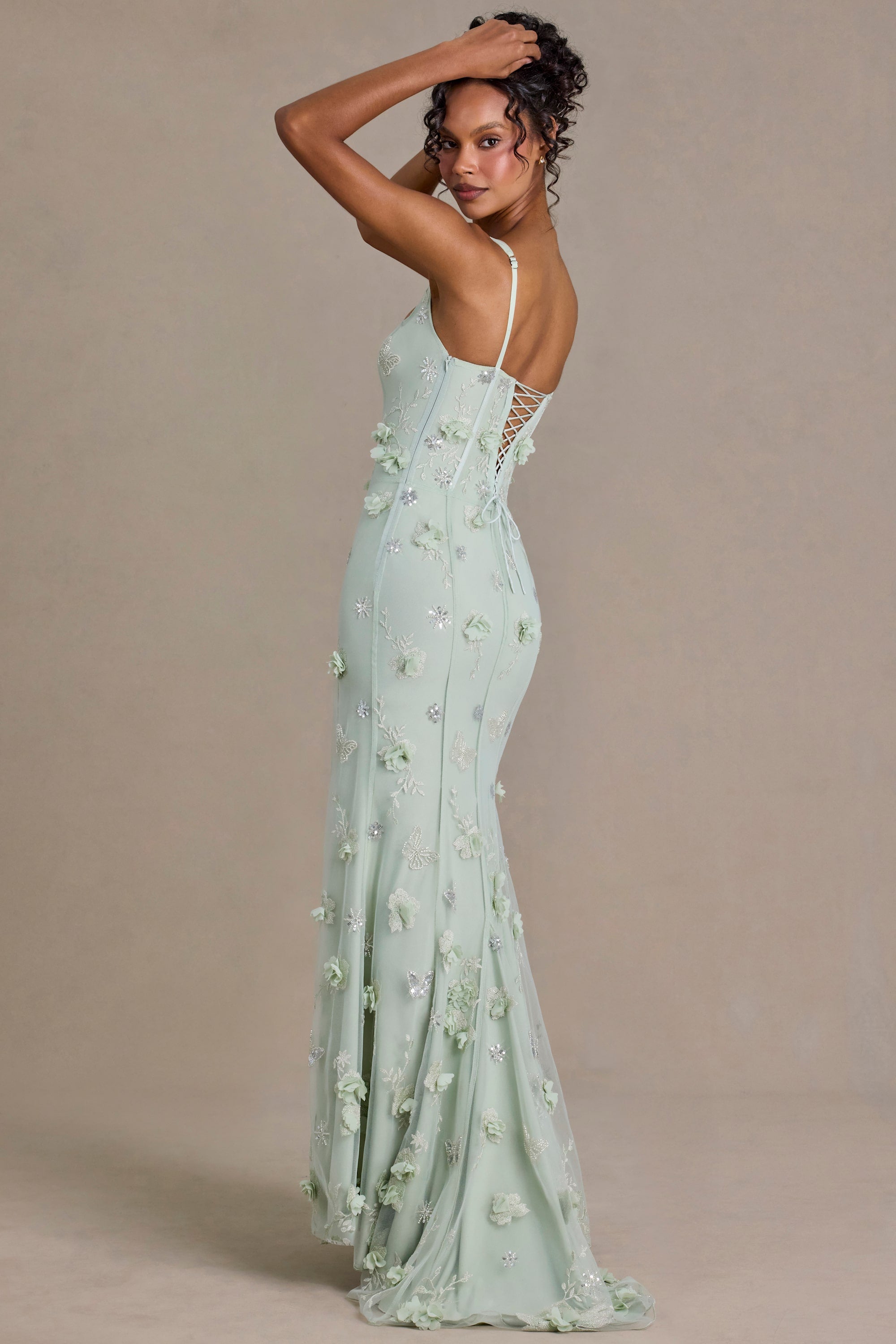 Aurelia Premium Embellished Corset Gown in Sage Green