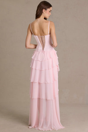 Arlette Premium Embellished Cowl-Neck Corset Gown in Baby Pink