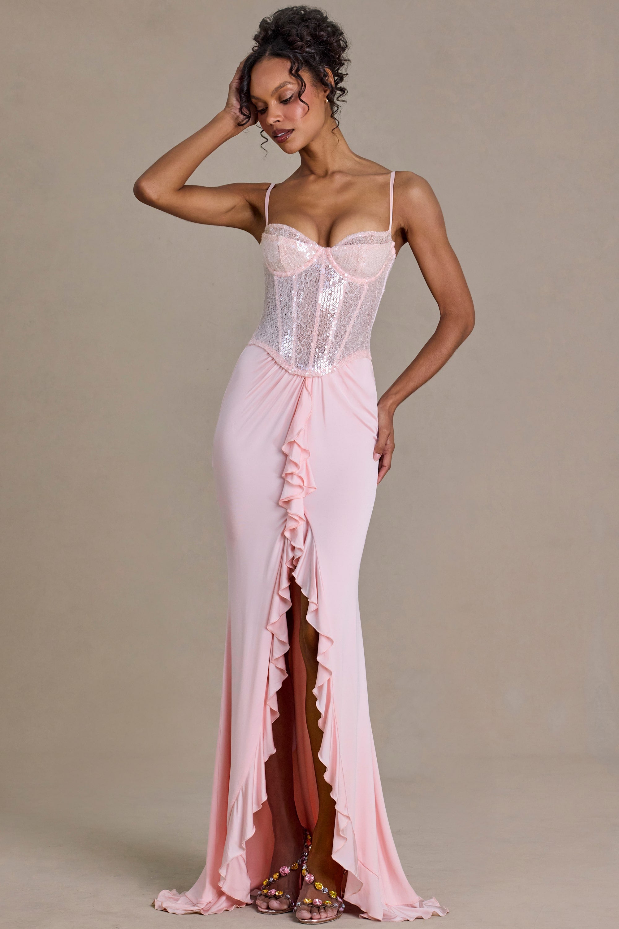 Aurelia Premium Embellished Corset Gown in Baby Pink